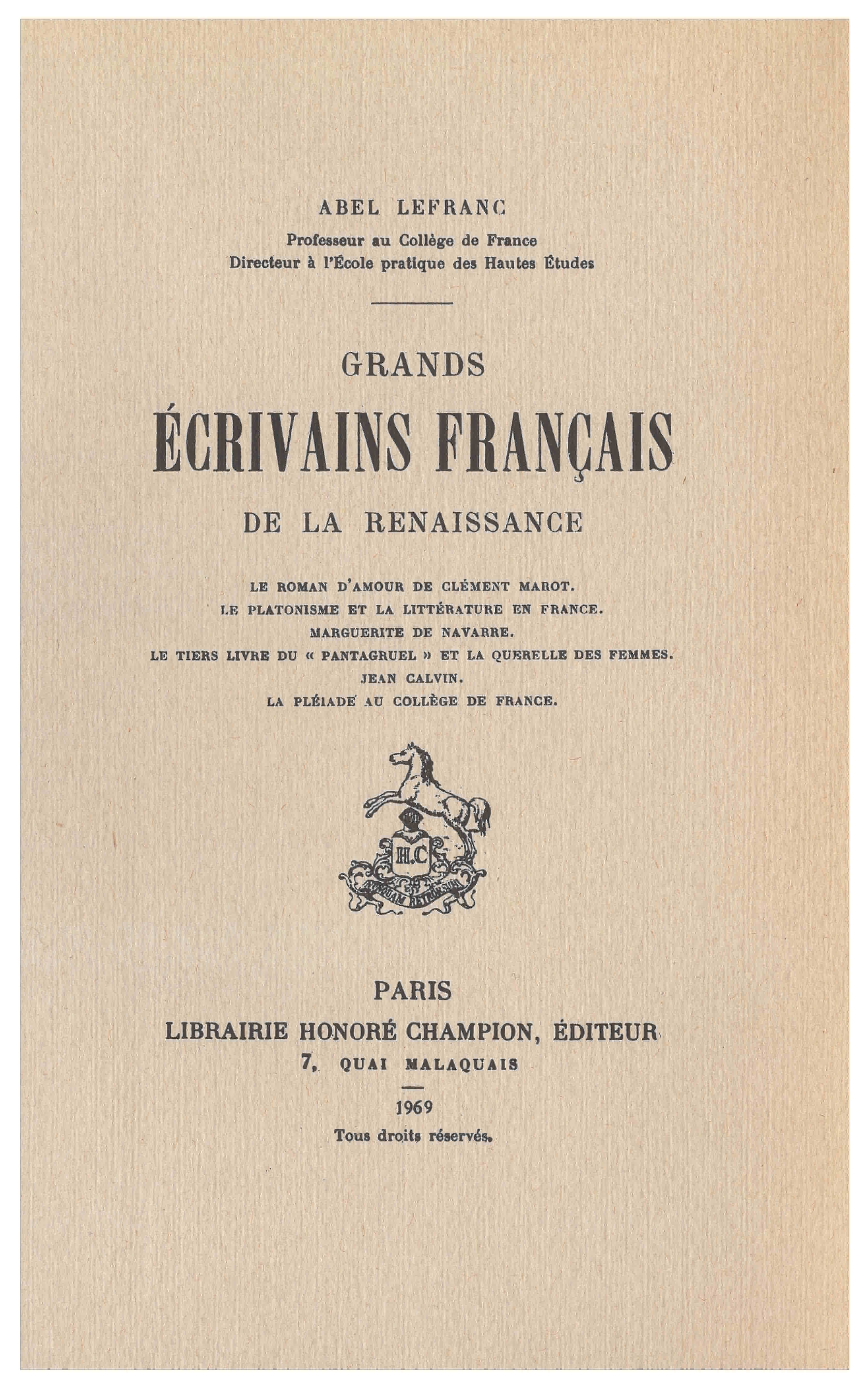 Grands écrivains français de la Renaissance