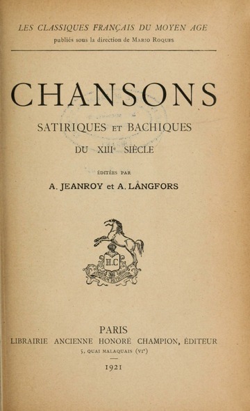 Chansons satiriques et bachiques du XIIIe siècle (1921)