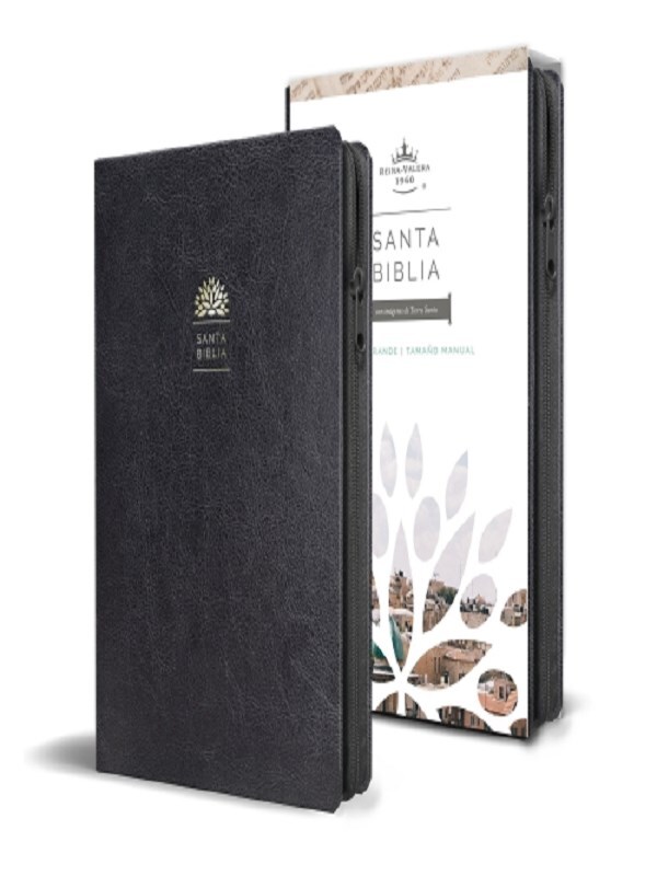 Biblia Reina Valera 1960 letra grande. Símil piel negra, cremallera, tamaño manual / Holy Bible RVR 1960. Handy Size, Large Print, Leathersoft, Zipp