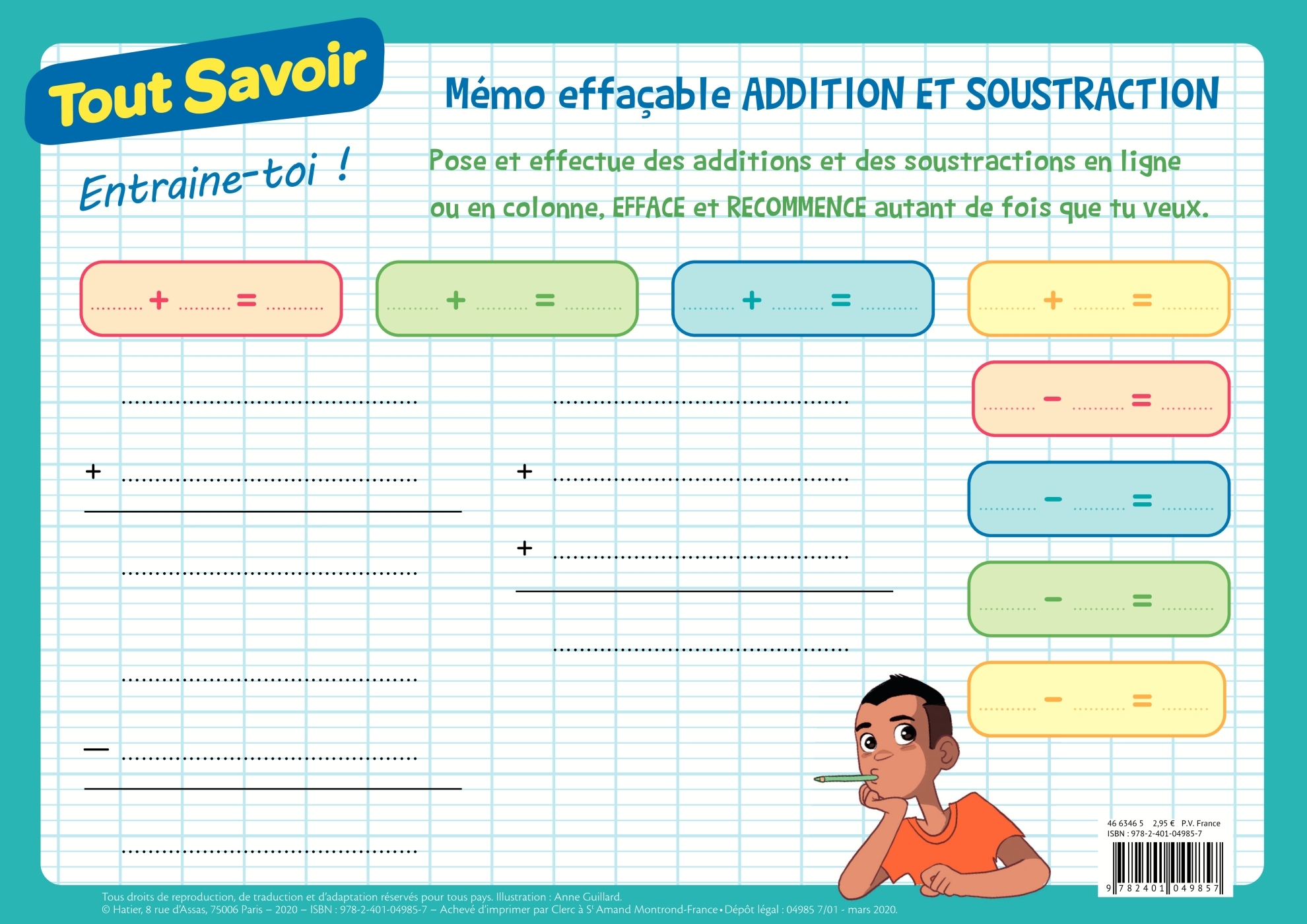 Mémo effaçable Addition et soustraction