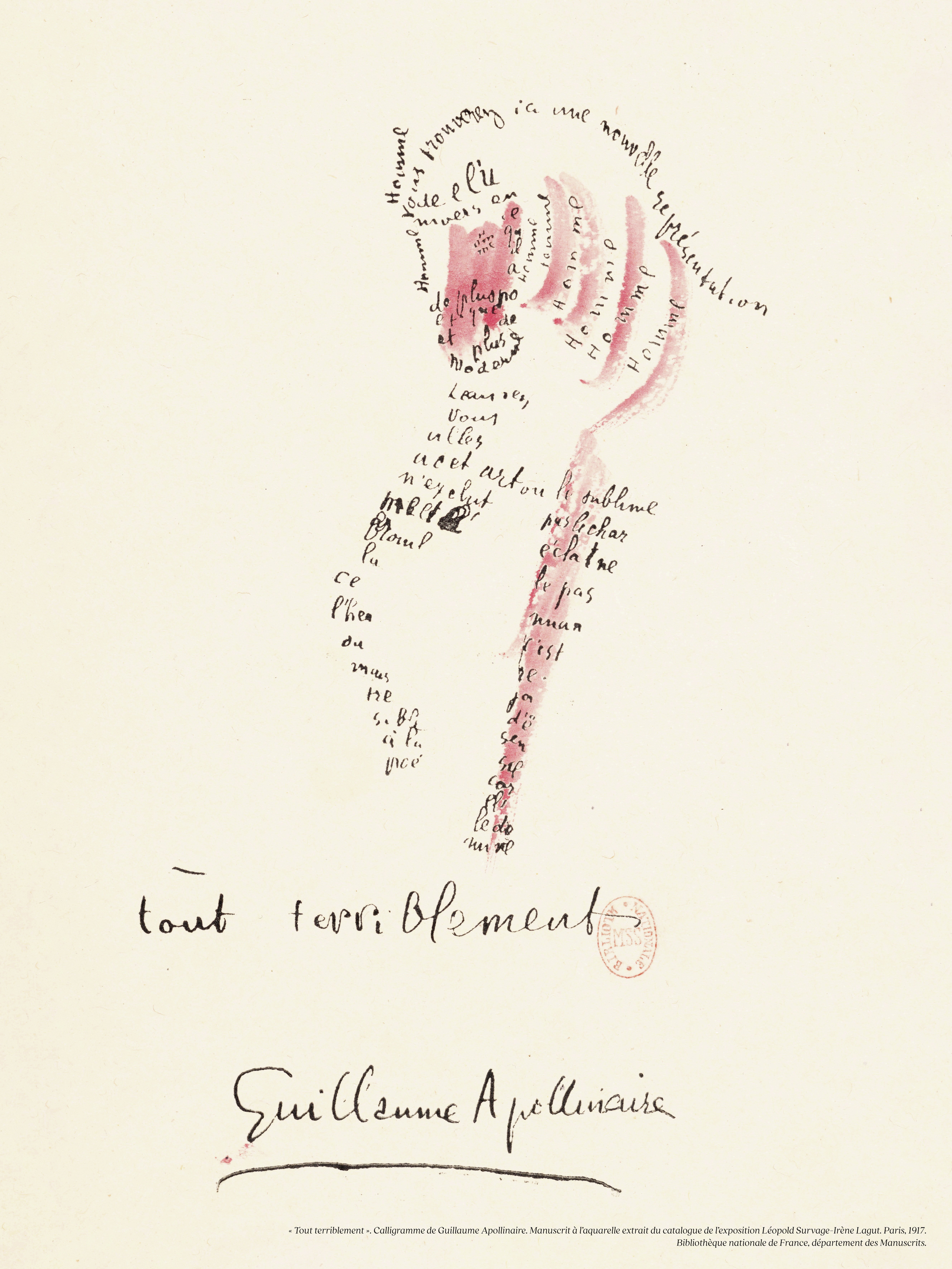 Planche Calligramme d'Apollinaire - Tout terriblement