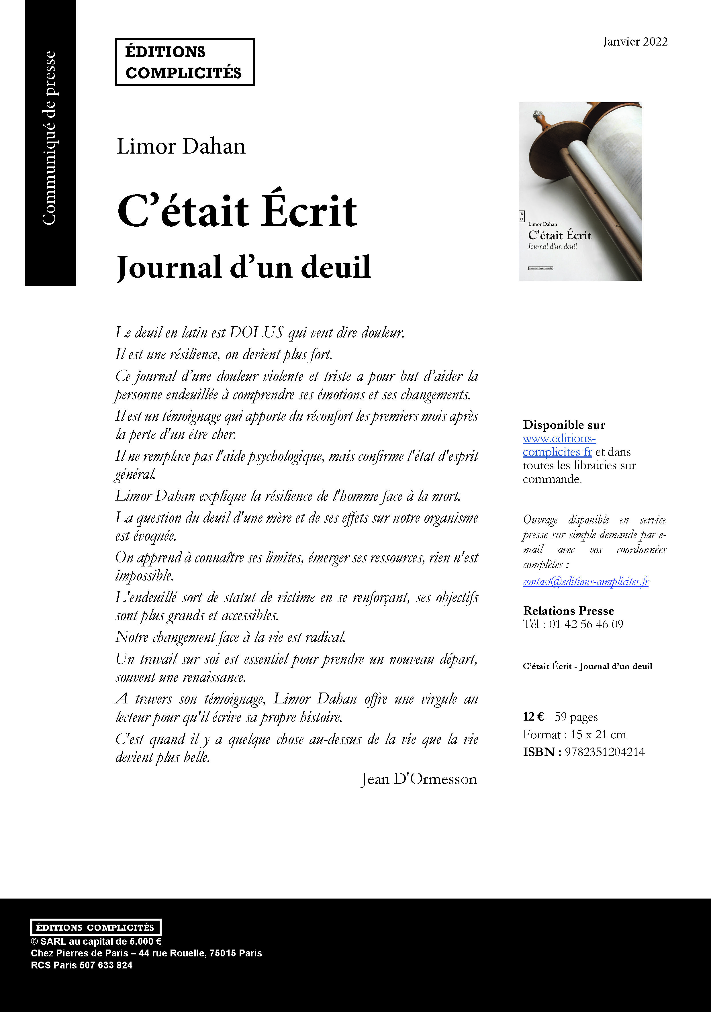 C'était écrit - journal d'un deuil