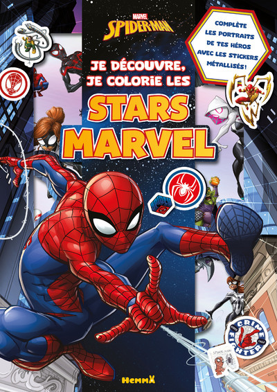 Marvel Spider-Man - Je découvre, je colorie les stars Marvel - Complète les portraits de tes héros avec les stickers métallisés !