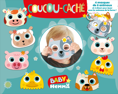Baby Hemma - Coucou-caché - 4 masques de 8 animaux et 4 décors pour jouer avec les animaux de la ferme !