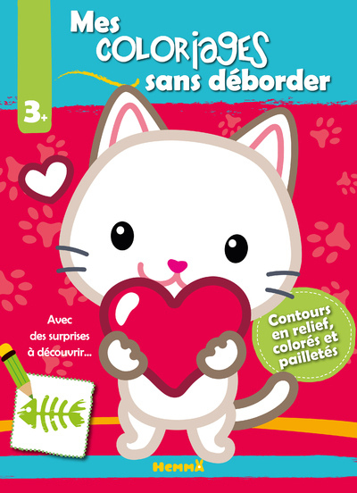 Mes coloriages sans déborder (Chat fond rouge)