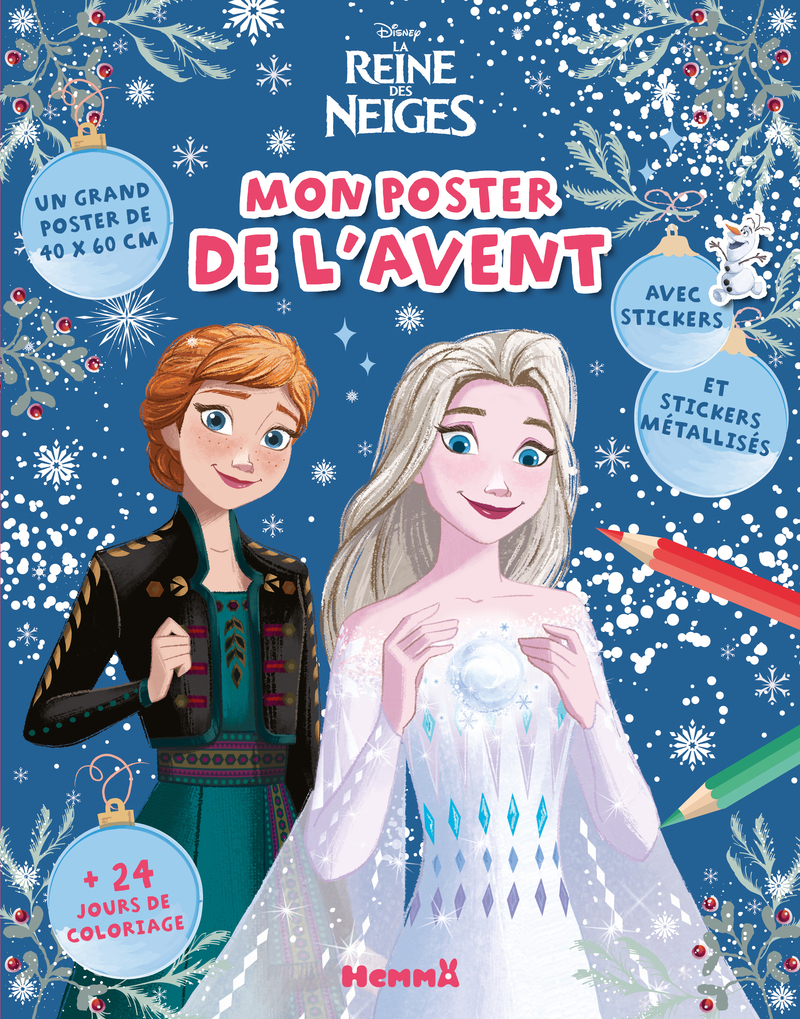 Disney La Reine des Neiges - Mon poster de l'Avent - 24 jours de coloriage - Un grand poster de 40x60cm - Avec stickers et stickers métallisés