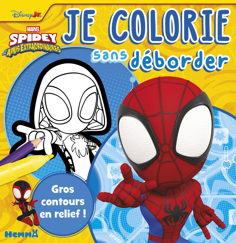 Marvel Spidey et ses amis extraordinaires - Je colorie sans déborder (Fond jaune) - Gros contours en relief !