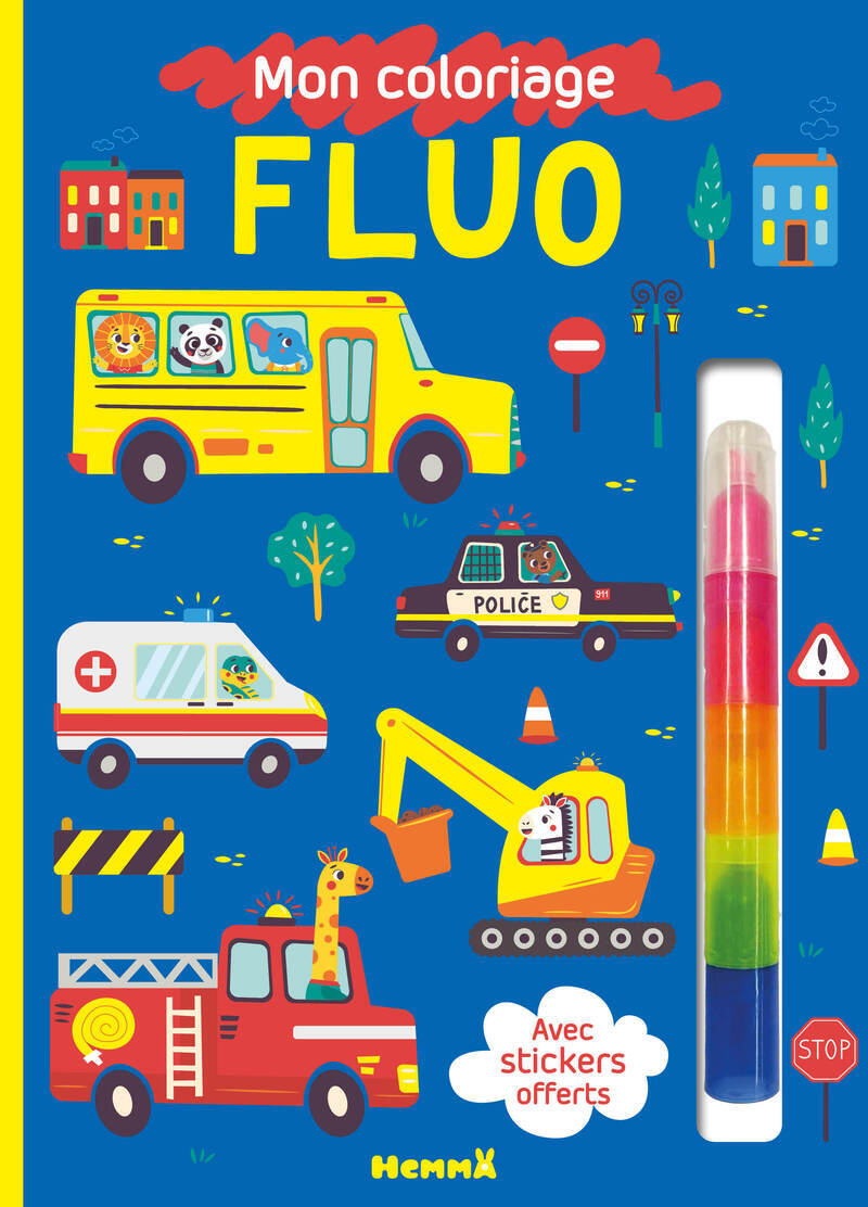 Mon coloriage fluo (Véhicules) - Avec stickers offerts
