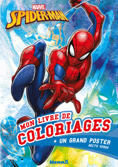 Marvel Spider-Man Mon livre de coloriages + un grand poster (Fond bleu aquarelle)