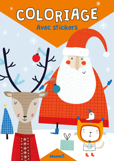 Coloriage avec stickers (Père Noël, Renne, Chat)