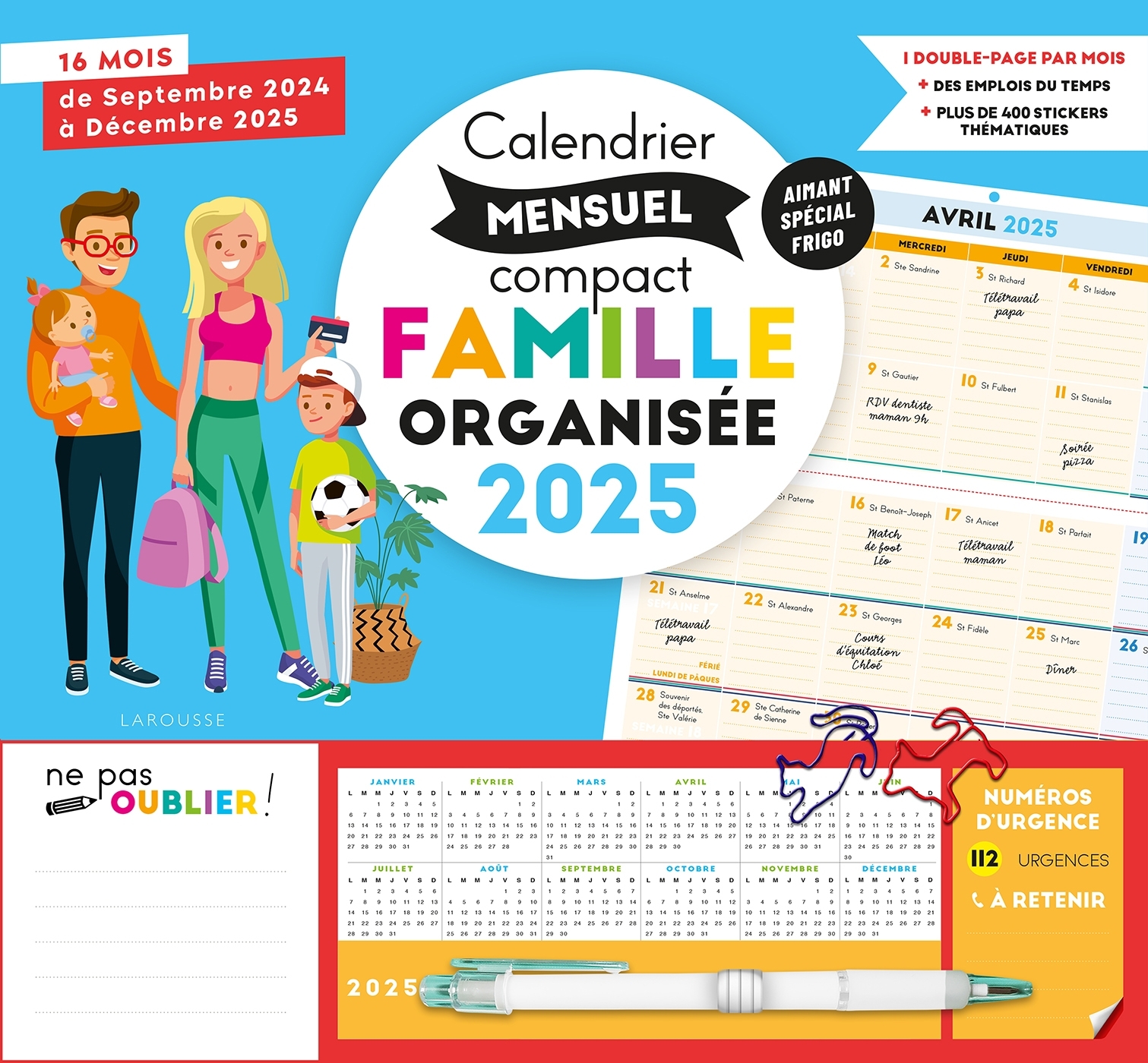 Calendrier mensuel compact famille organisée 2025