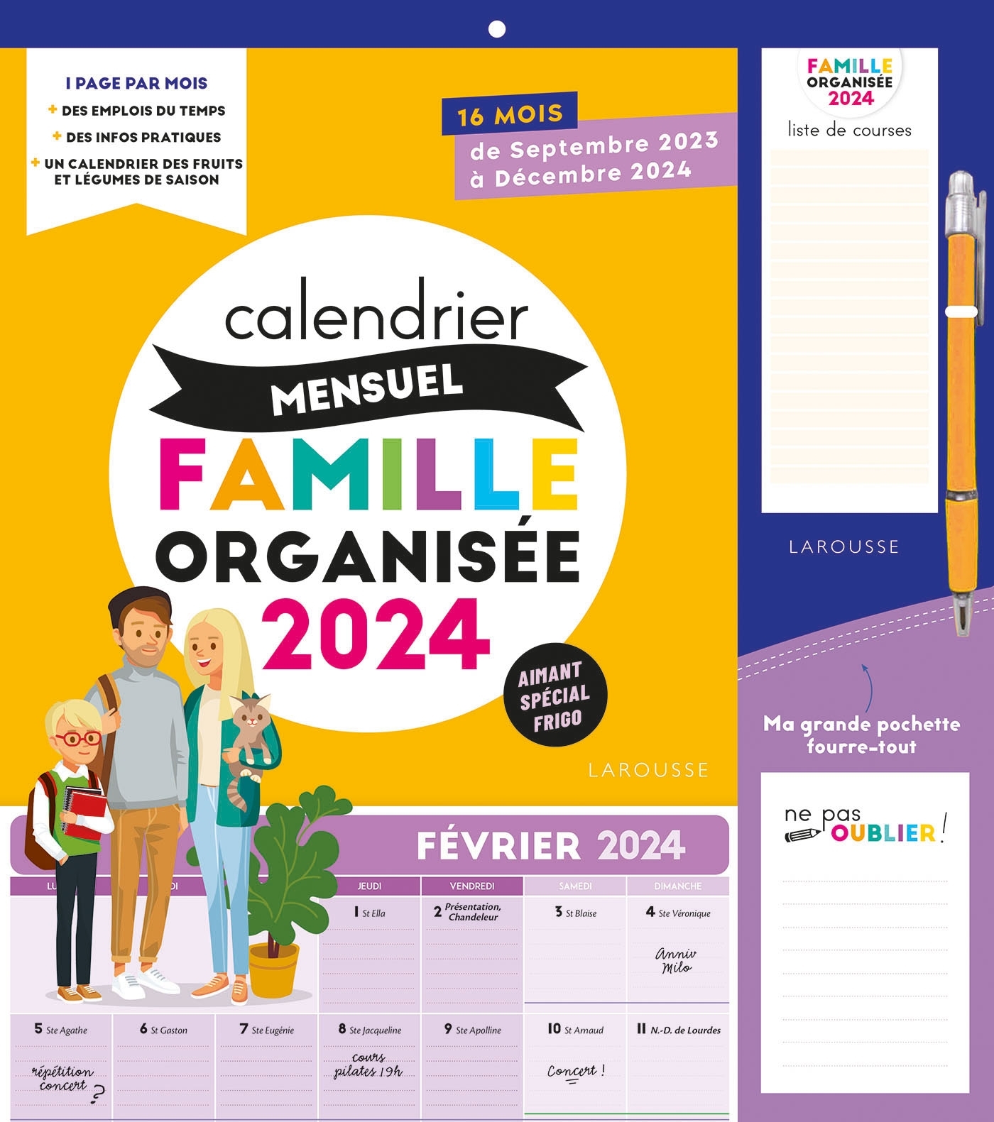 Calendrier mensuel Famille organisée 2024