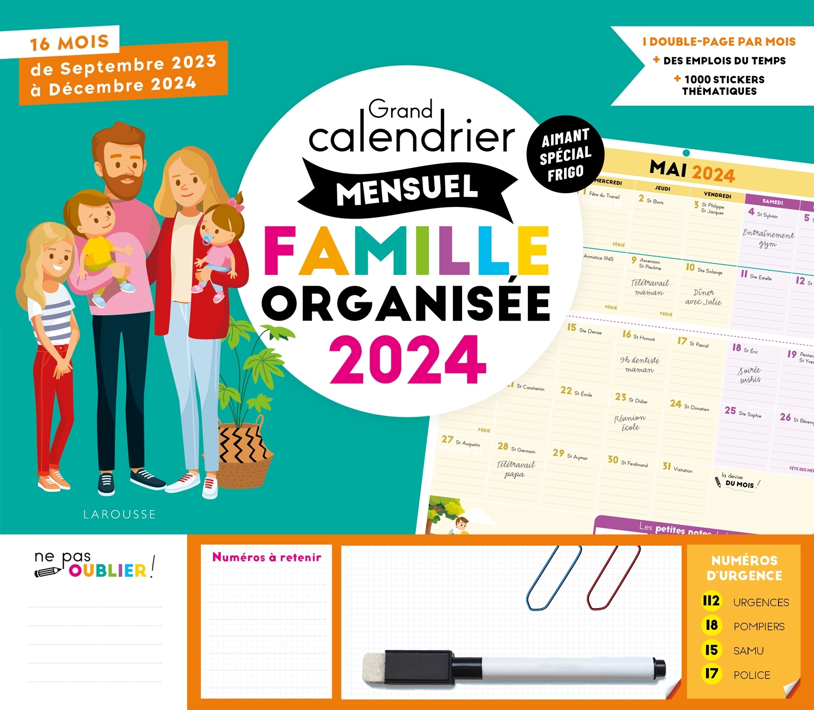 Grand calendrier mensuel  famille organisée 2024