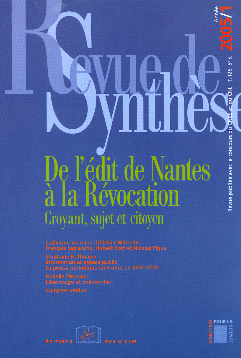 Revue de Synthese 2005 / 1-N°126