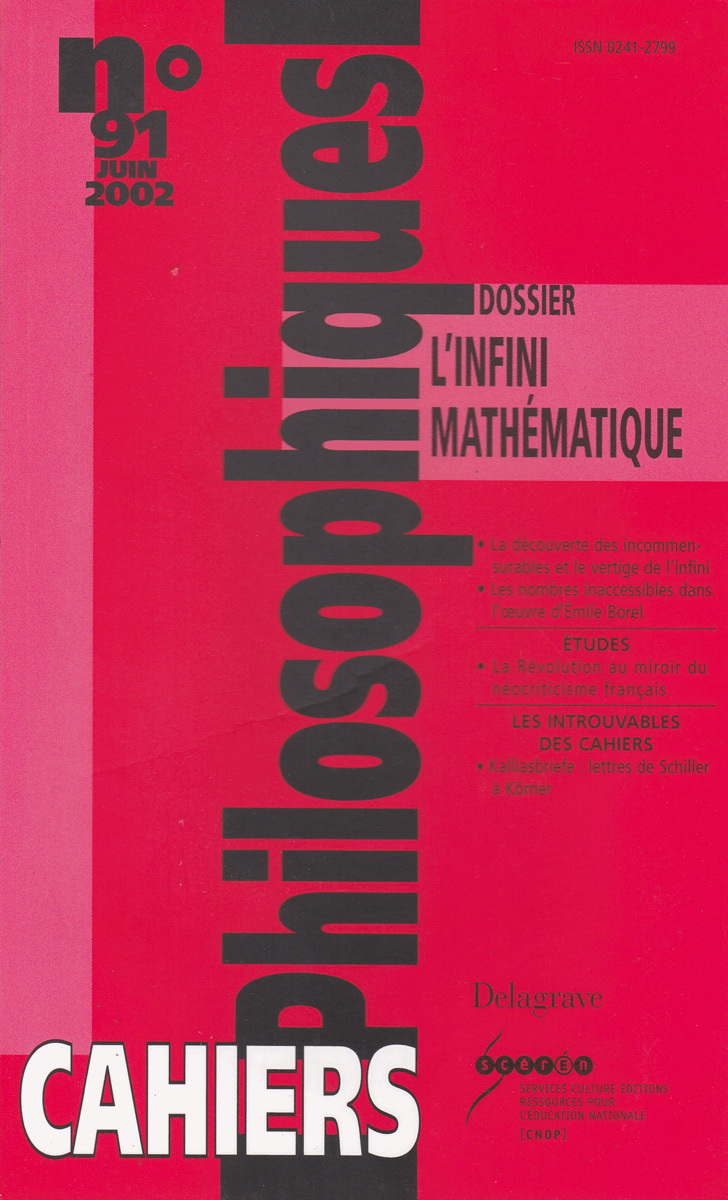 CAHIERS PHILOSOPHIQUES, N. 91 (2/2002) L INFINI MATHEMATIQUE