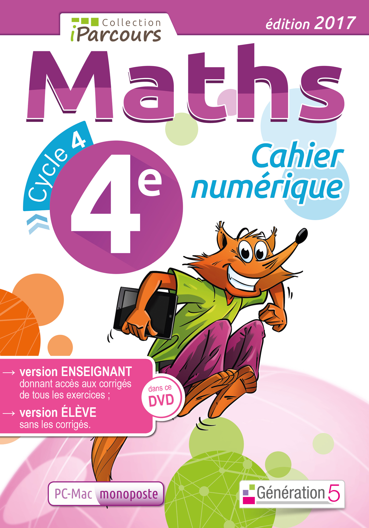 Cahier numérique iParcours Maths 4e (DVD enseignant monoposte) 2017