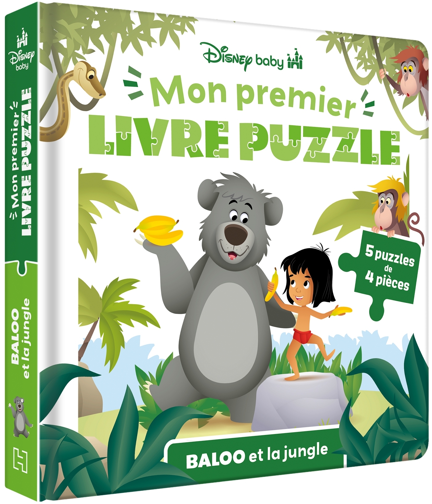 DISNEY BABY - Mon Premier Livre Puzzle - 5 puzzles 4 pièces - Baloo et la Jungle