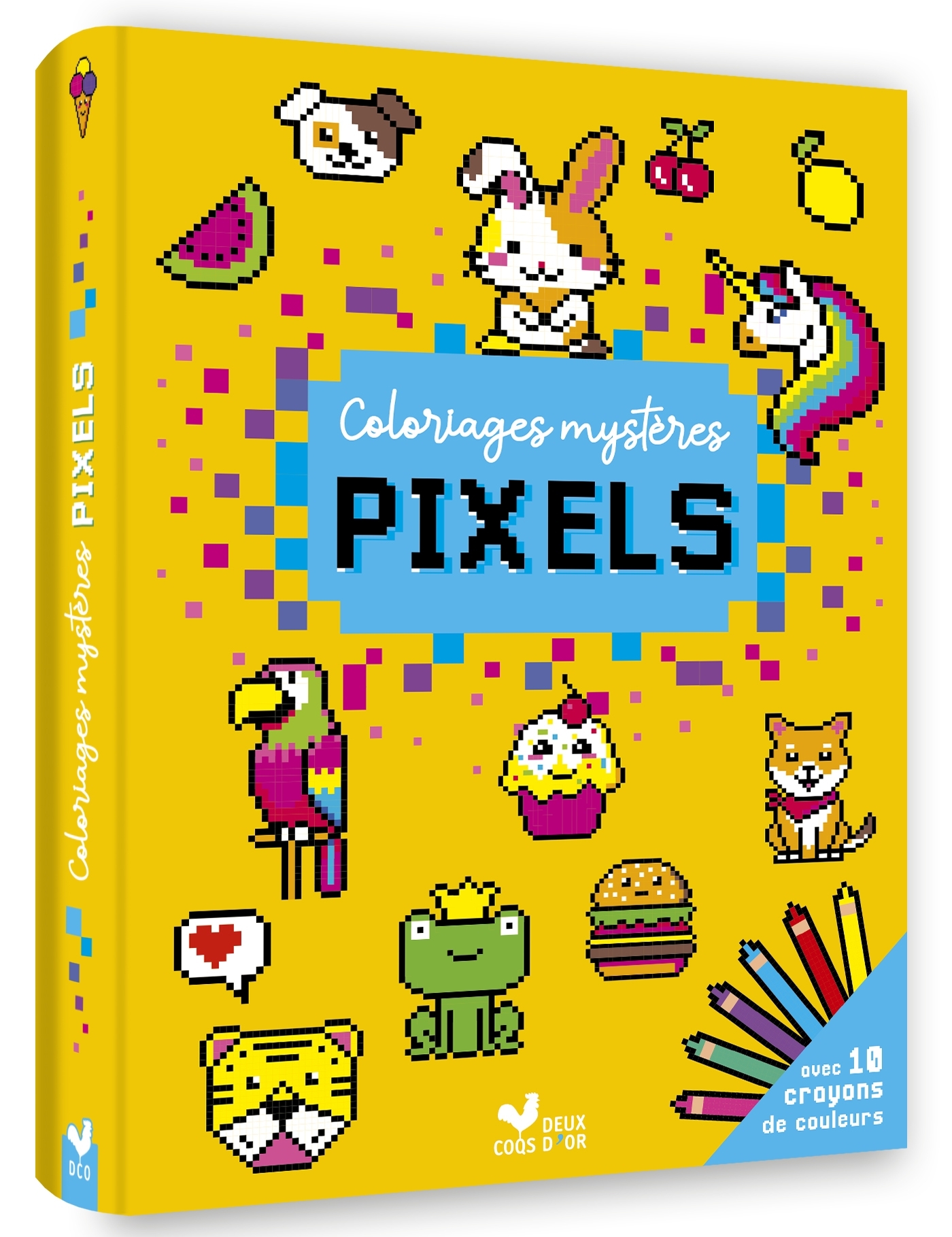 Coloriages mystères pixels avec 10 crayons de couleur