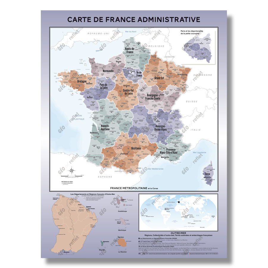 Carte de France Administrative - Modèle Aventurine - Affiche 60x80cm