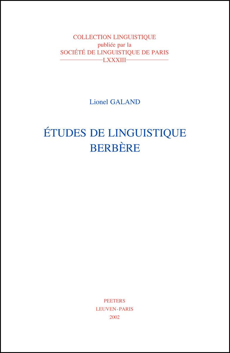 ETUDES DE LINGUISTIQUE BERBERE