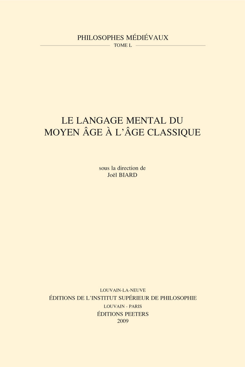 LE LANGAGE MENTAL DU MOYEN AGE A L AGE CLASSIQUE
