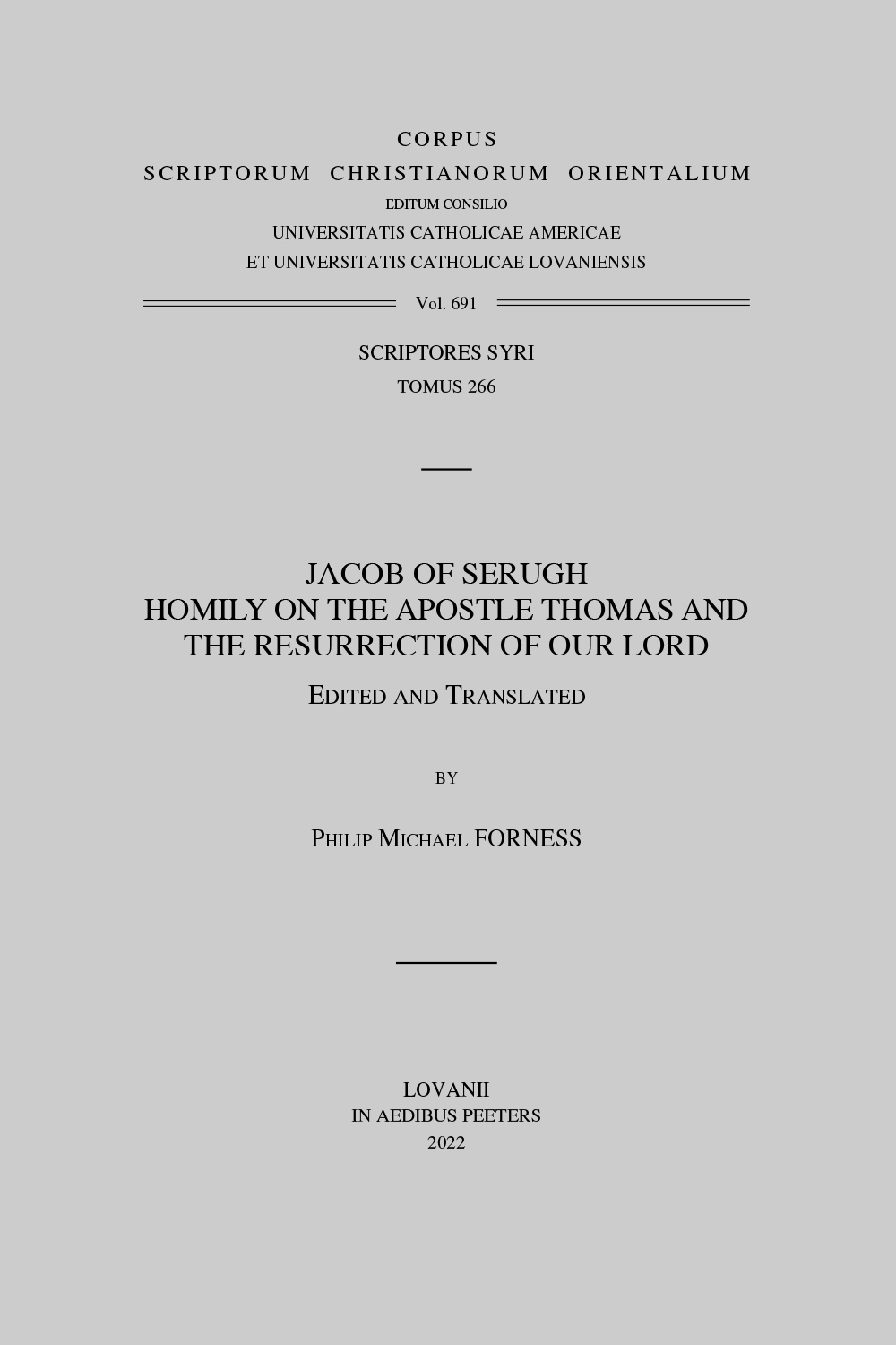 Jacob of Serugh. Homily on the Apostle Thomas and the Resurrection of Our Lord