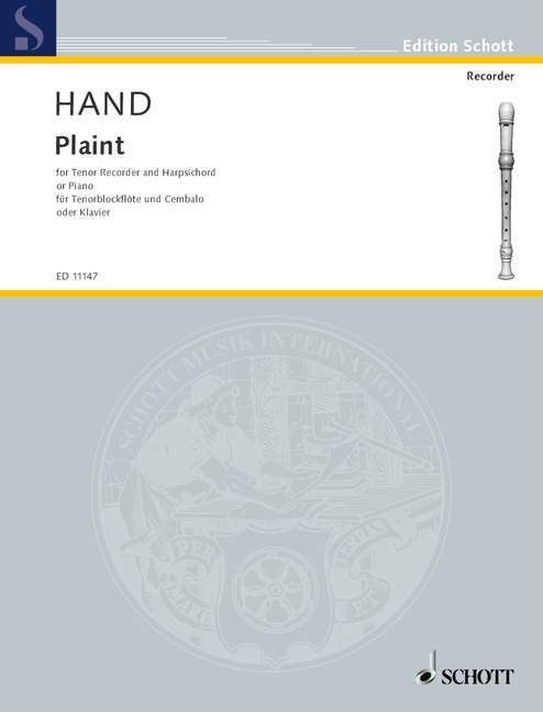 COLIN HAND : PLAINT - FLUTE A BEC TENOR & CLAVECIN OU PIANO