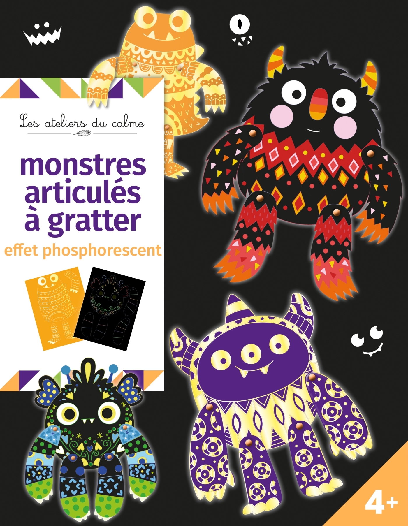 Monstres articulés à gratter phosphorescent - pochette avec accessoires