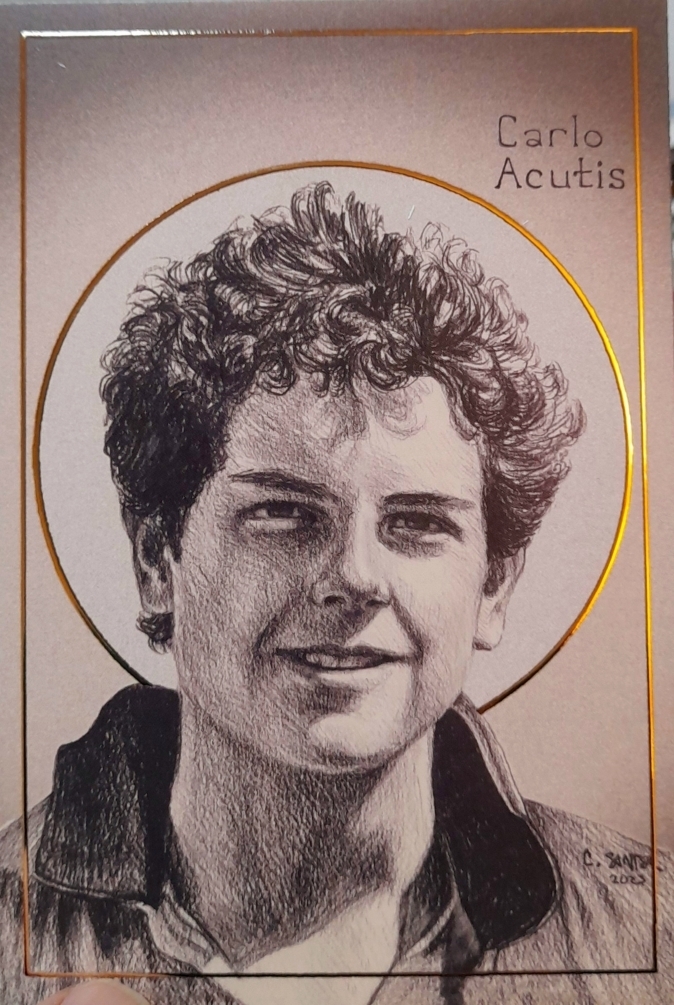 Carte A6 Carlo Acutis dorure - prière au verso - lot de 10 exemplaires