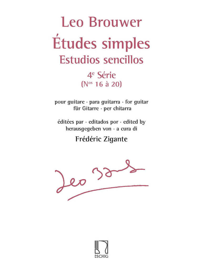 LEO BROUWER : ETUDES SIMPLES - ESTUDIOS SENCILLOS (SERIE 4) NOS. 16-20 - POUR GUITARE