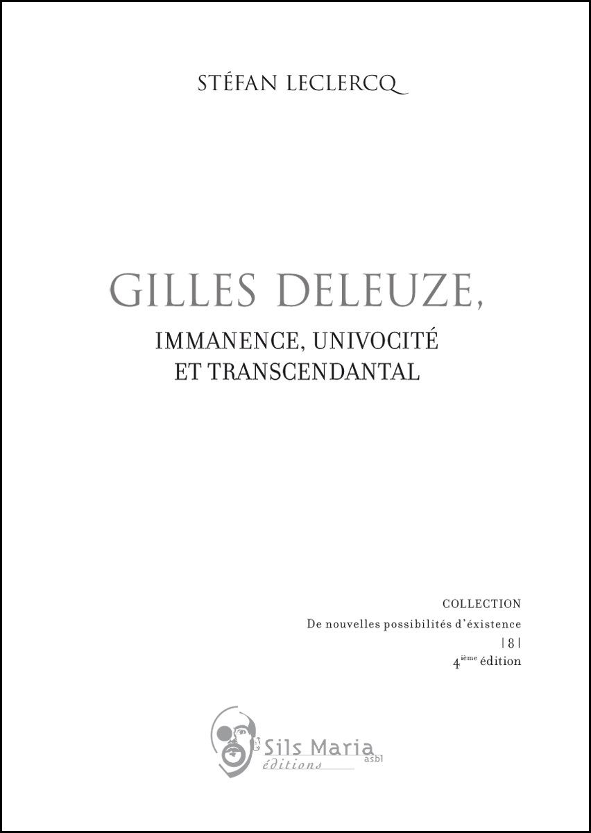 GILLES DELEUZE IMMANENCE, UNIVOCITE ET TRANSCENDANTAL
