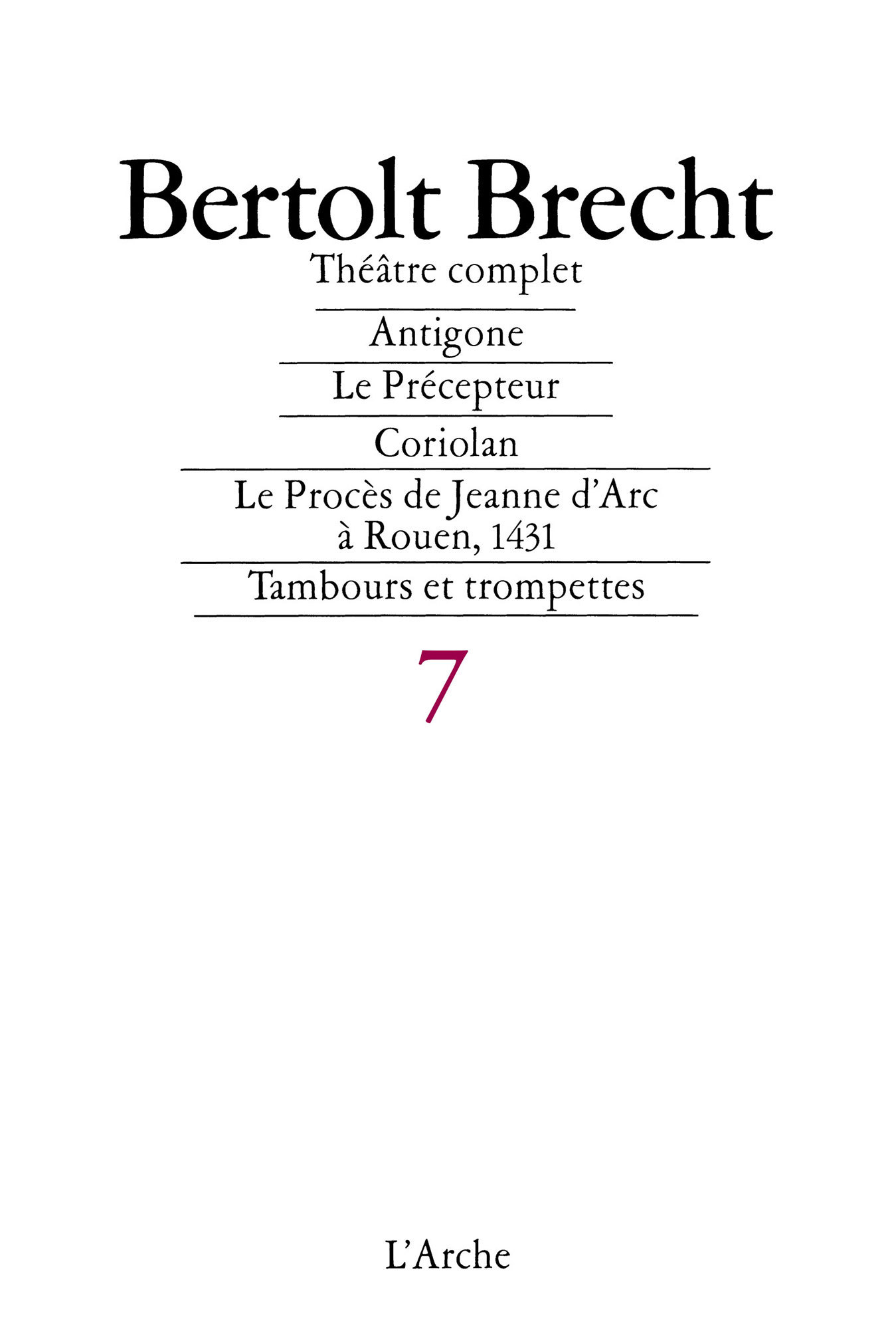 Théâtre complet T7 Brecht