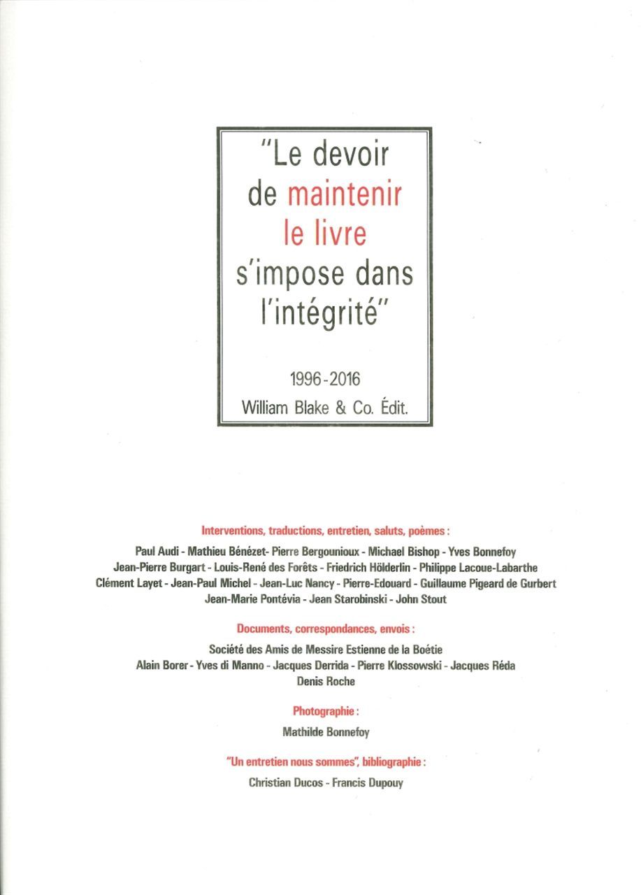 Le Devoir de maintenir le livre s'impose dans l'intégrité