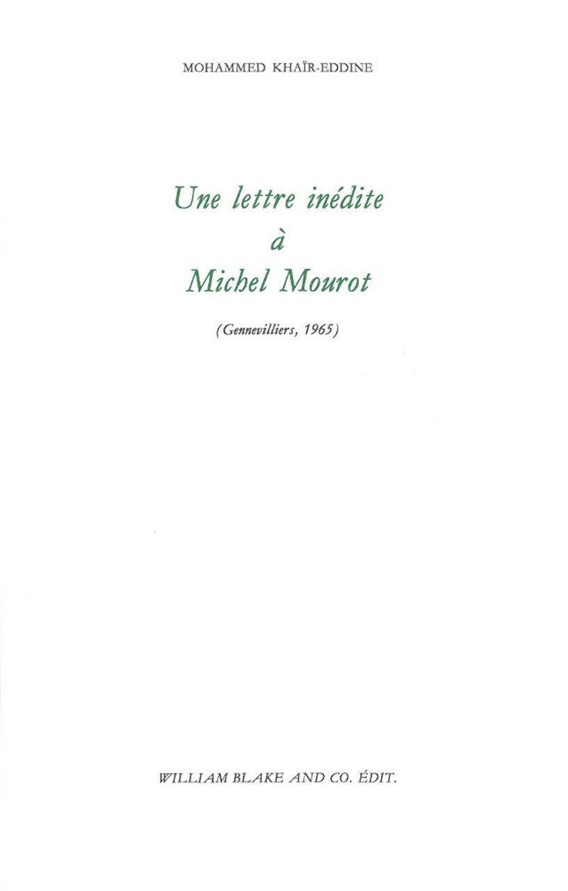 Une lettre inédite à Michel Mourot