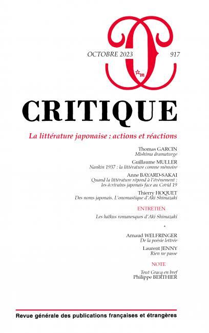 Critique 917 - La littérature japonaise : actions et réactions