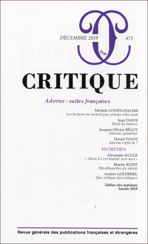 Critique  : Adorno : enfin lu ?