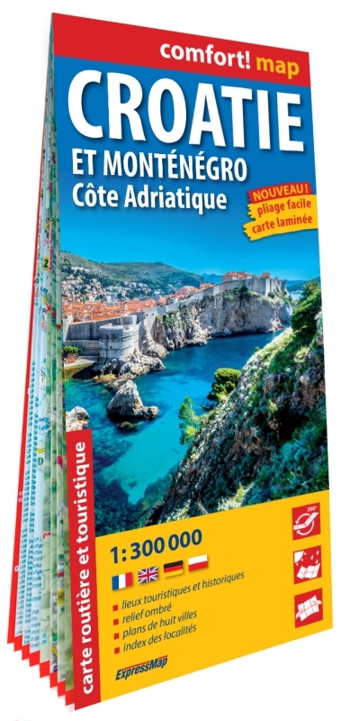 Croatie et Monténégro. Côte Adriatique 1/300.000 (carte grand format laminée)