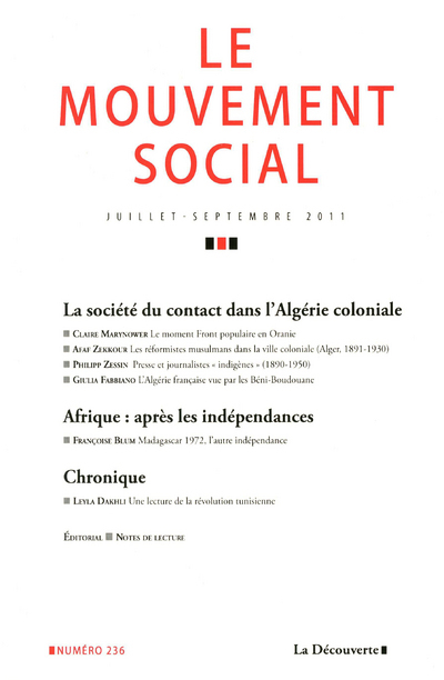Le mouvement social numéro 236 La société du contact dans l'Algérie coloniale