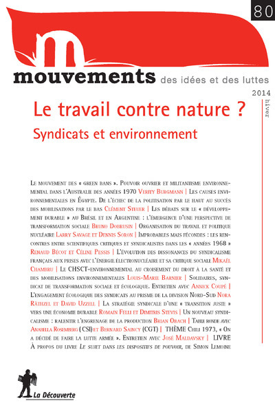 Revue Mouvements numéro 80 Le travail contre nature - Syndicats et environnement