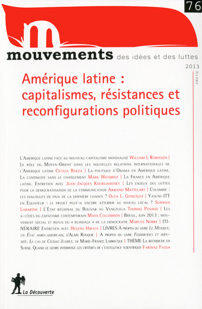 Revue Mouvements numéro 76 Amérique latine : capitlismes, résistances et reconfigurations politiques