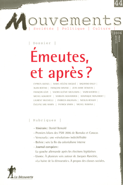 Revue Mouvements numéro 44 Émeutes, et après ?