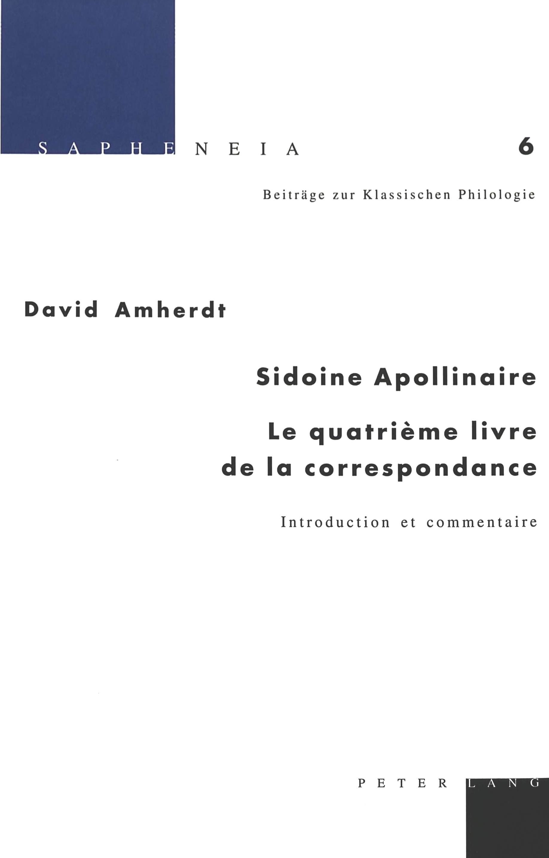 SIDOINE APOLLINAIRE, LE QUATRIEME LIVRE DE LA CORRESPONDANCE