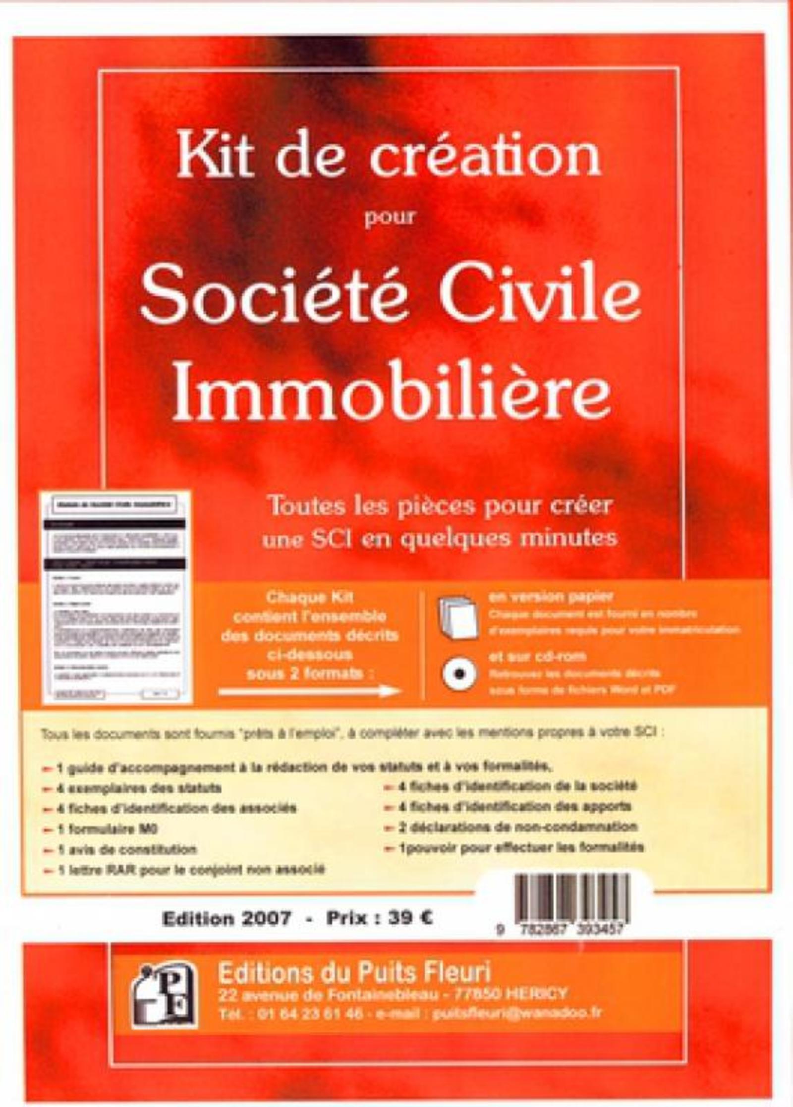 KIT DE CREATION POUR SOCIETE CIVILE IMMOBILIERE.TOUTES LES PIECES POUR CREER UNE
