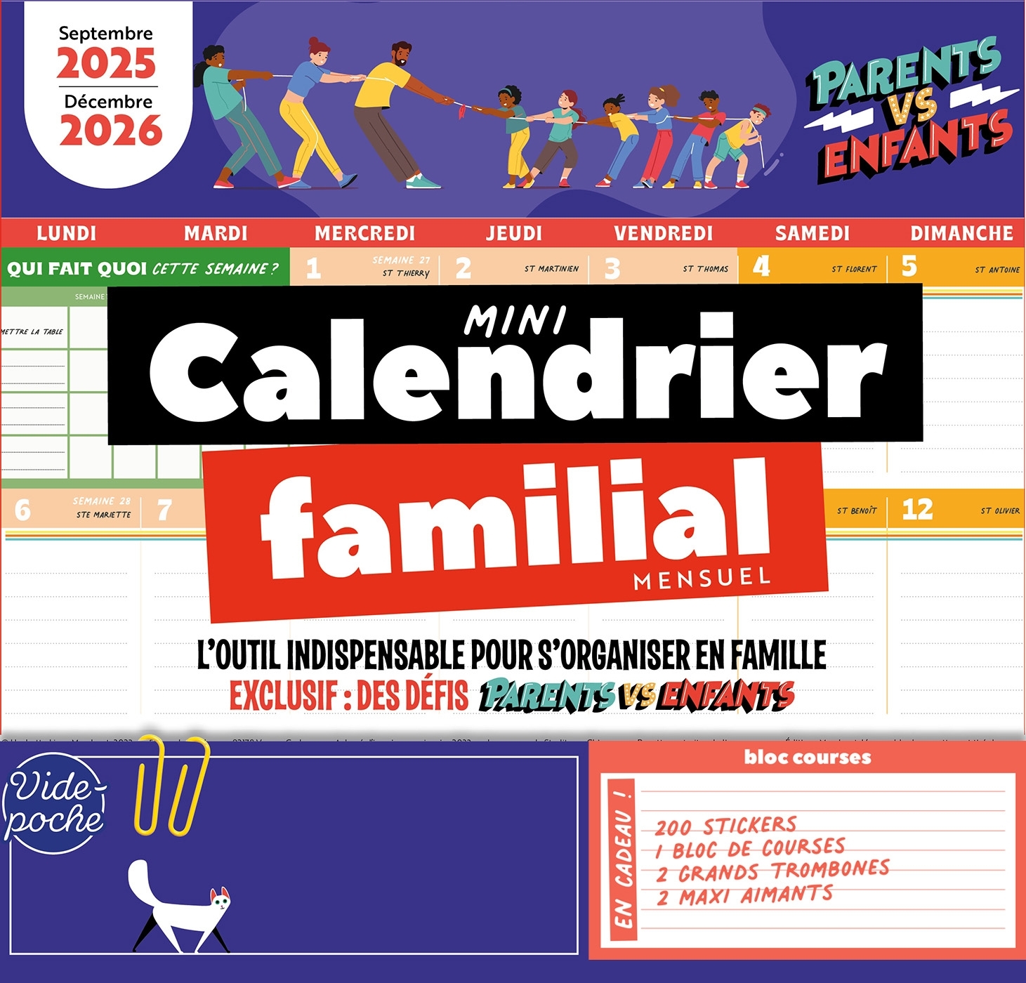 Mini calendrier familial mensuel 2025-2026