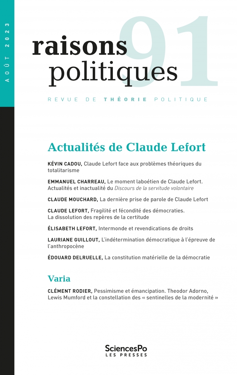Raisons politiques 91 - Actualités de Claude Lefort