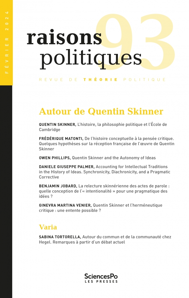 Raisons politiques 93 - Autour de Quentin Skinner