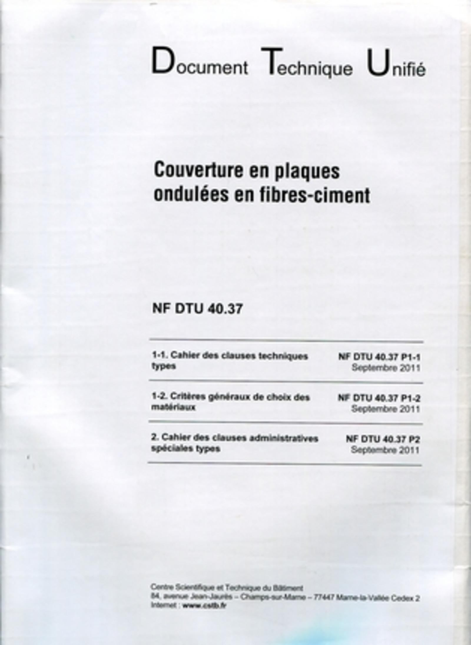 NF DTU 40.37 COUVERTURE EN PLAQUES ONDULEES EN FIBRES-CIMENT