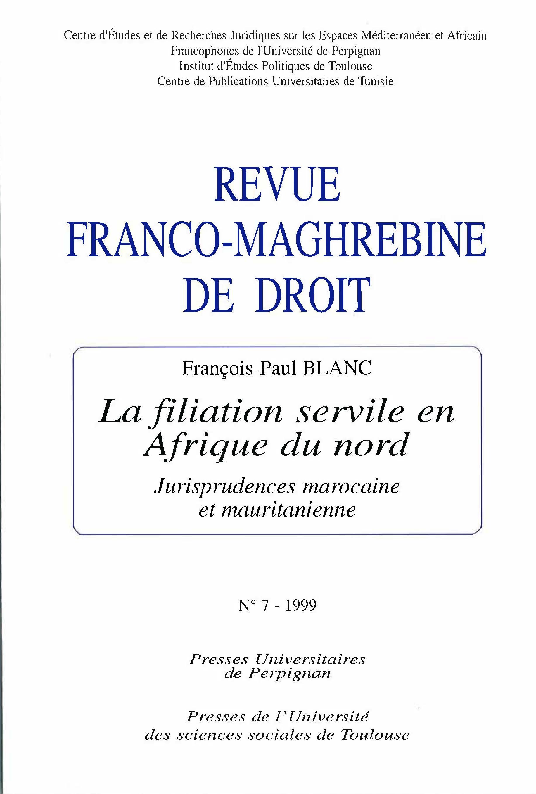 Filiation servile en Afrique du nord :jurisprudence marocaine et mauritanienne