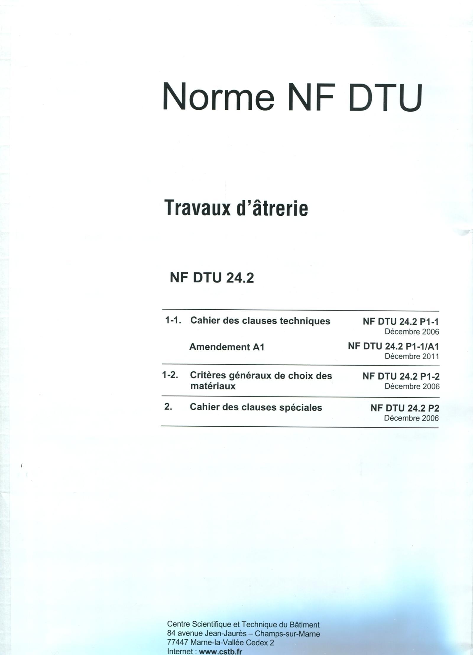 NF DTU 24.2 TRAVAUX D'ATRERIE