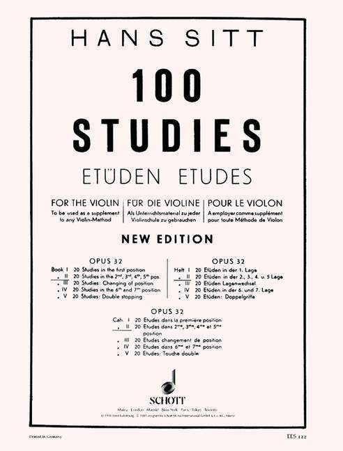100 STUDIES VOL  2 - OPUS 32 - FOR THE VIOLIN - POUR VIOLON (20 ETUDES - VOLUME 2 -2, 3, 4, 5 POSITI